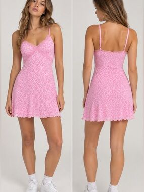 H&M Divided Pink Floral Slip Dress with Lace Trim